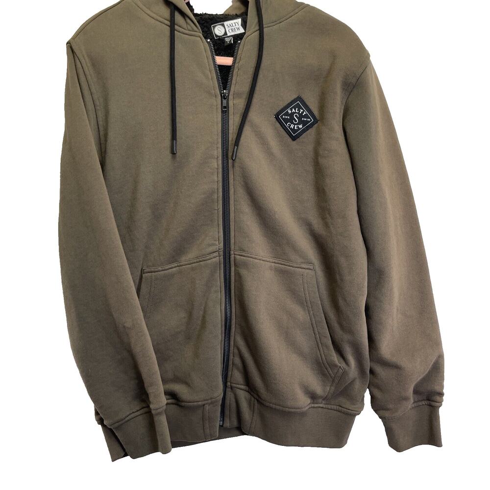 SALTY CREW Men's SHELTER SHERPA Hooded Fleece Olive Green Size S Gorpcore Casual